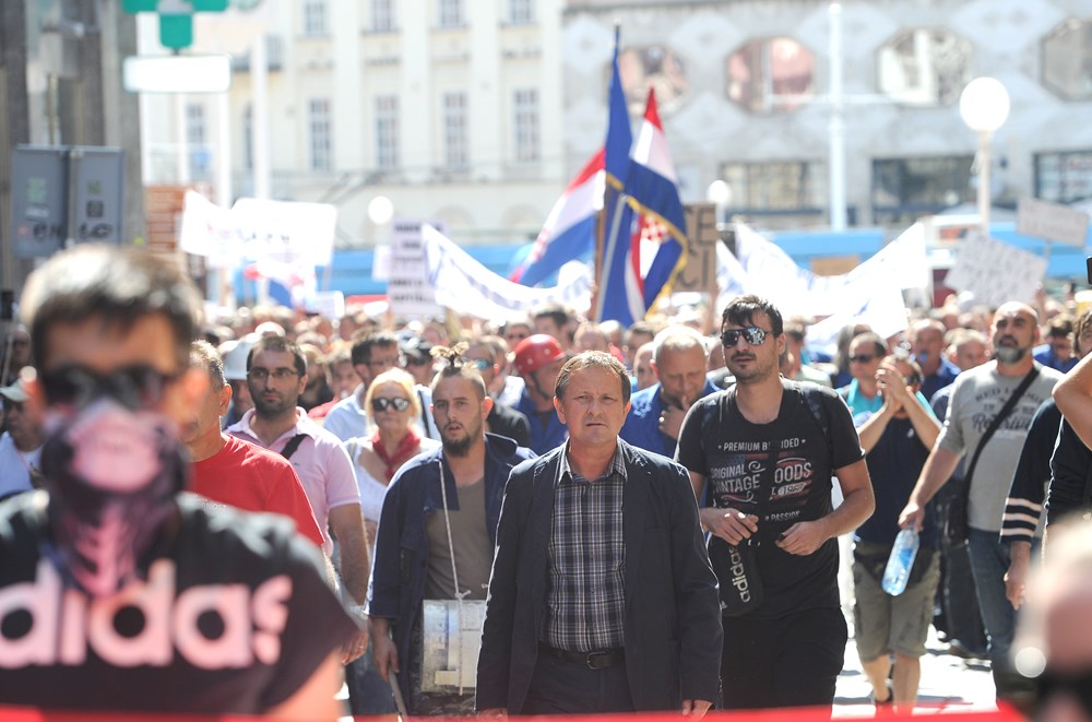Prosvjed radnika Uljanik Grupe na Markovom trgu u Zagrebu (Milivoj MIJOŠEK)